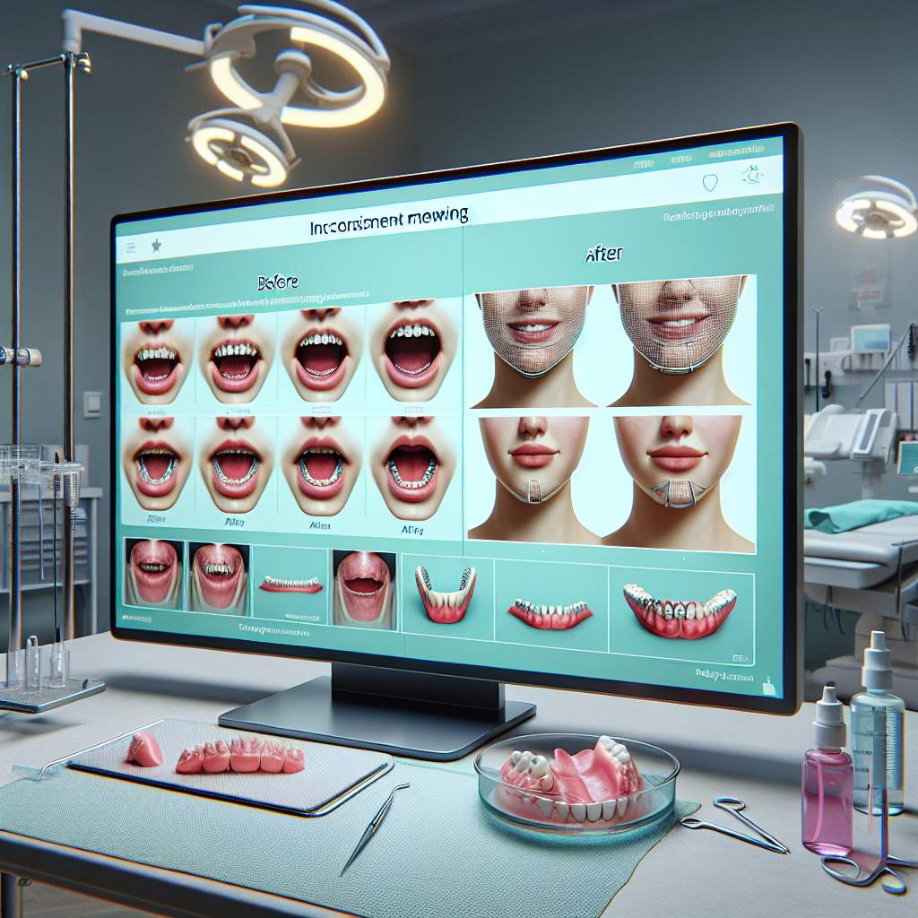 A set of teeth aligned perfectly in a row, showcased in a dental clinic.