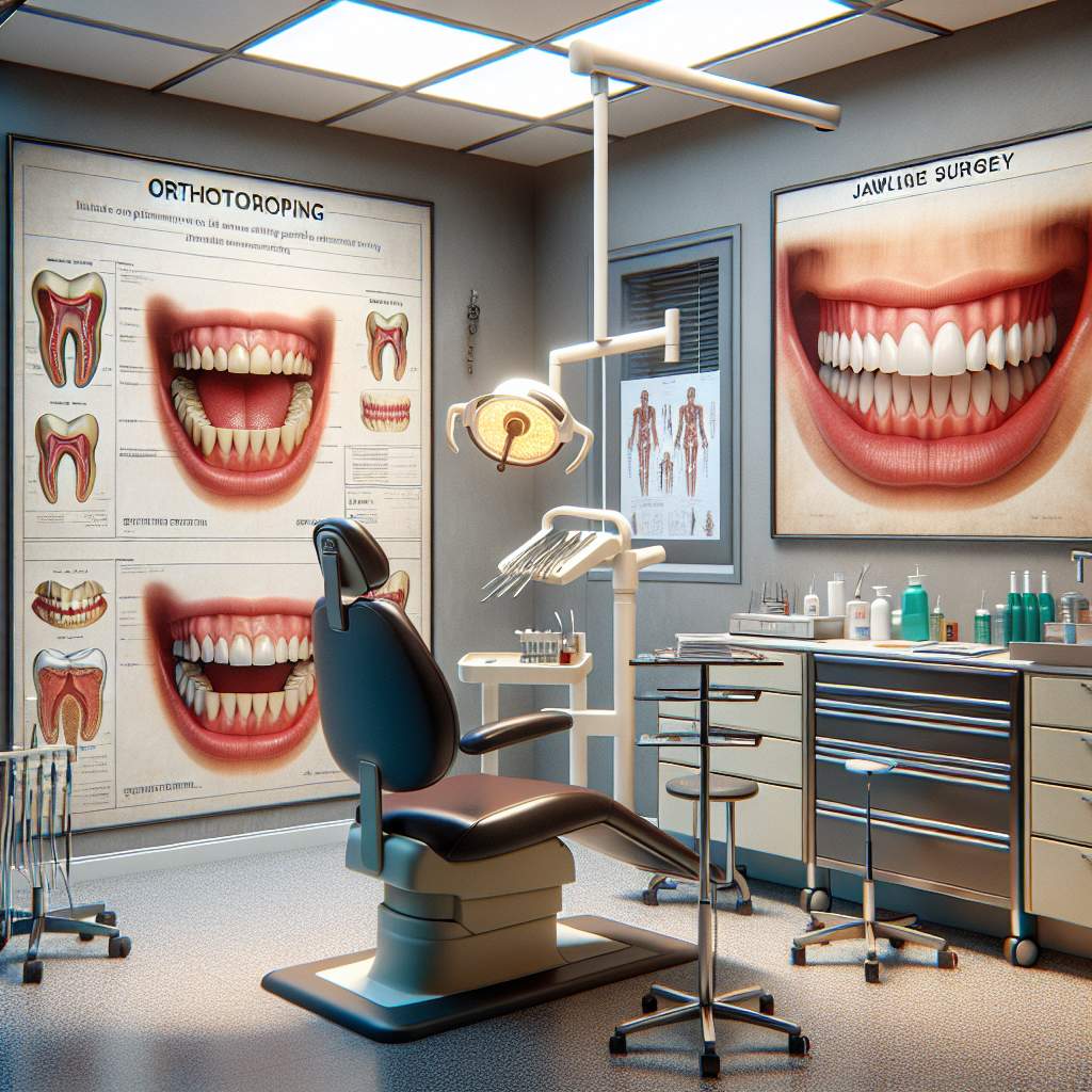 A set of dental tools, a face mask, and a computer monitor displaying an X-ray image.