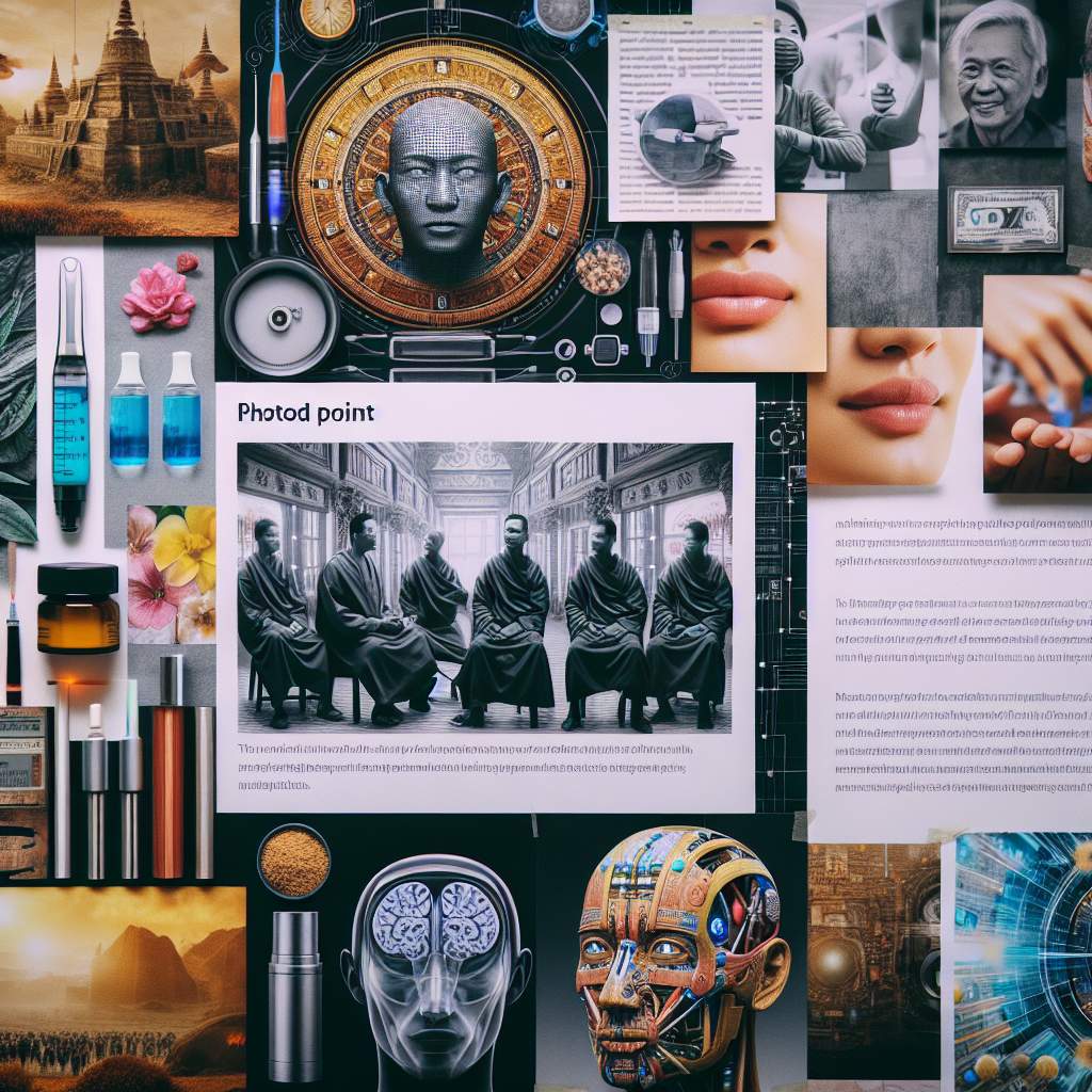 A mood board filled with images and articles on the latest trends in looksmaxxing, from cosmetic procedures to cutting-edge beauty products.