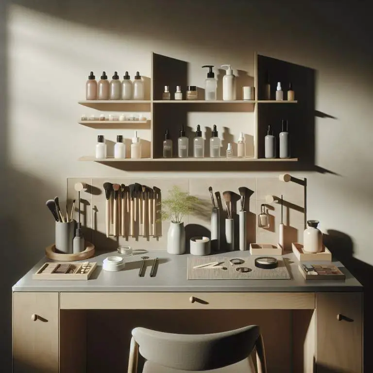 An organized, minimalist beauty station, showcasing how to incorporate minimalism into a looksmaxxing routine for a more streamlined approach.