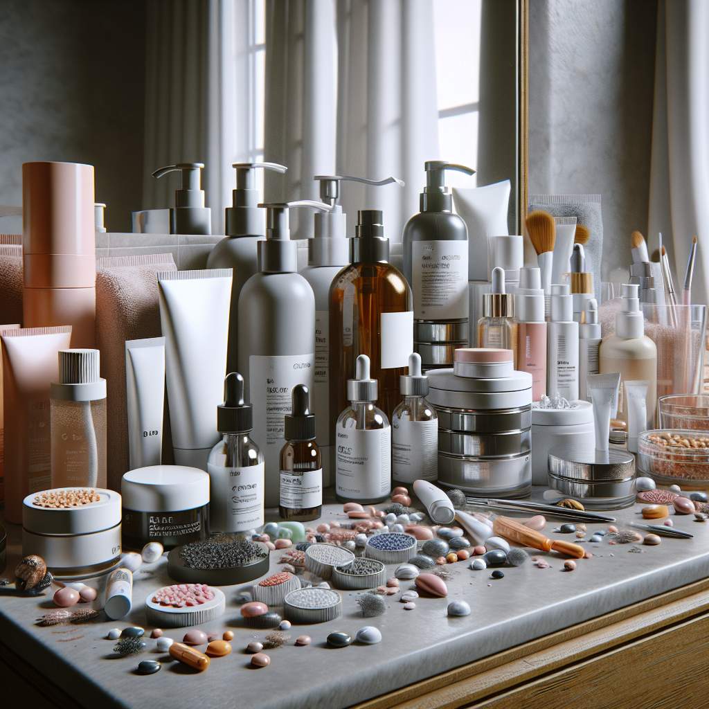 A bathroom vanity covered with skincare products, highlighting how a dedicated skincare routine can contribute to improving one's looks.